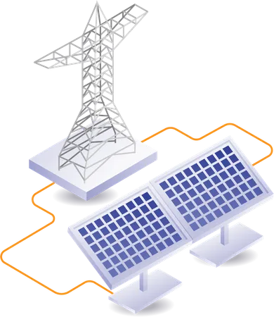 Réseau électrique à partir de l'énergie des panneaux solaires  Illustration