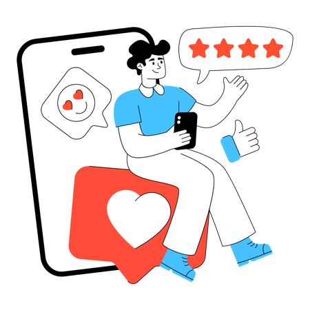 El hombre revisa los comentarios de las redes sociales  Ilustración