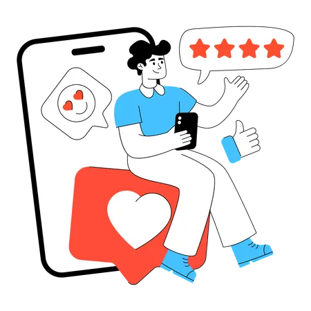 El hombre revisa los comentarios de las redes sociales  Ilustración