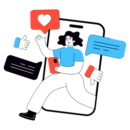 Mujer revisa comentarios en redes sociales  Ilustración