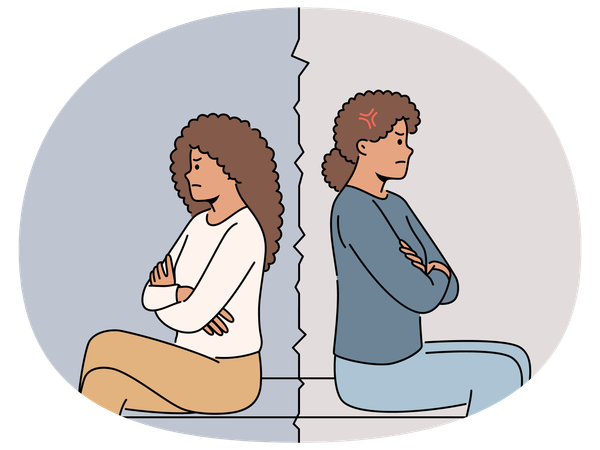 Resentment between african american mother and teenage girl sitting back to back after quarrel  Illustration