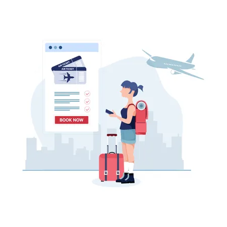 Reserva de billetes de avión online a través de la aplicación  Ilustración