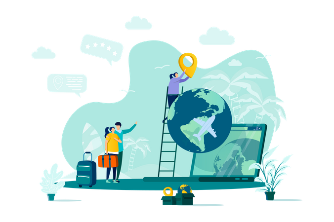 Reserva de vuelos online para vacaciones  Ilustración