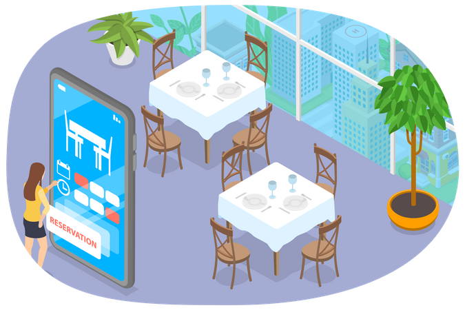 Reserva de restaurante en línea  Ilustración