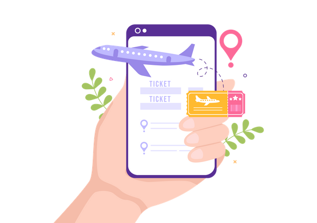 Reservar billete de avión desde la aplicación móvil  Ilustración