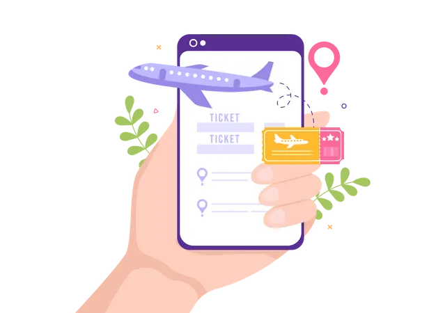 Reservar billete de avión desde la aplicación móvil  Ilustración