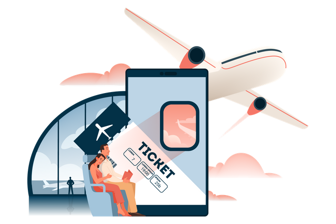 Reservar billete de avión online  Ilustración