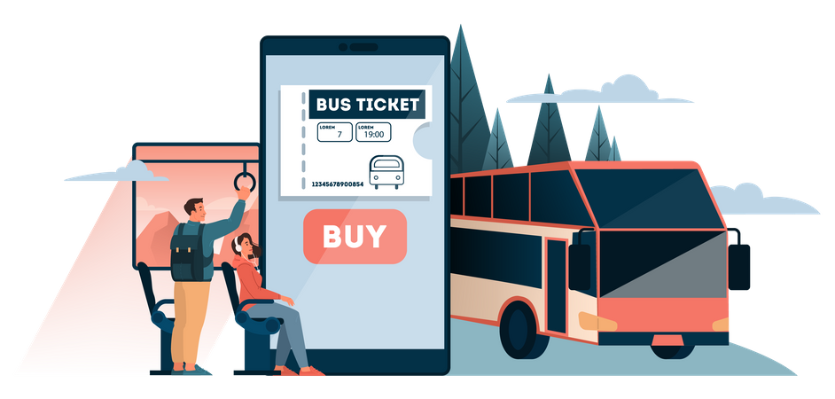 Reserva un billete de autobús online  Ilustración