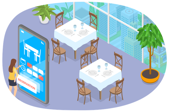 Réservation de restaurant en ligne  Illustration