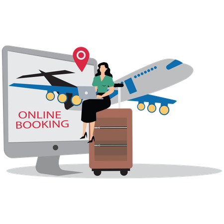 Réservation en ligne Ordinateur portable Femme d'affaires  Illustration