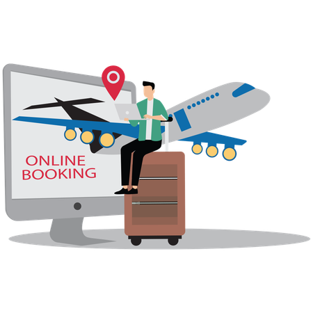 Réservation en ligne Ordinateur portable Homme d'affaires  Illustration