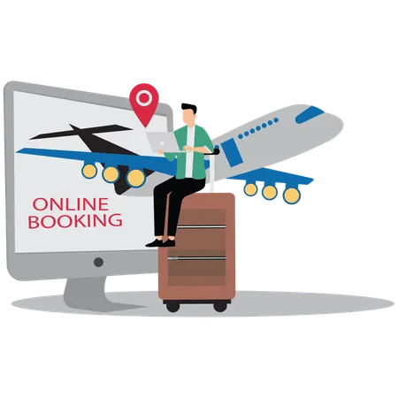 Réservation en ligne Ordinateur portable Homme d'affaires  Illustration