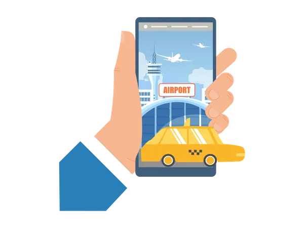 Réservation de taxi pour le transfert aéroport avec téléphone portable  Illustration