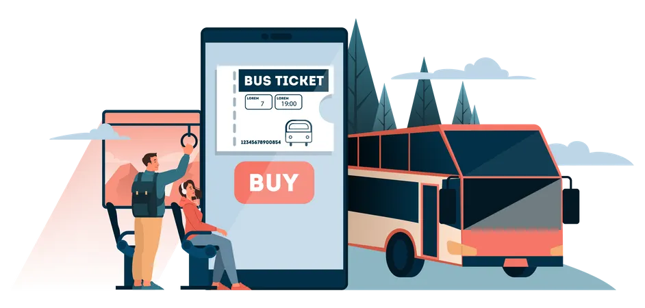 Reserve uma passagem de ônibus on-line  Ilustração