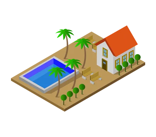 Residence with swimming pool  Illustration