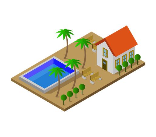 Residência com piscina  Ilustração