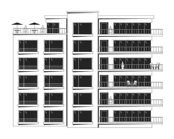 Residential Complex Black And White 2 D Line Cartoon Object Subsidized Housing Homeownership Living Building Isolated Vector Outline Item Property Exterior Monochromatic Flat Spot Illustration Illustration