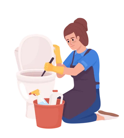 Residential housekeeper cleaning toilet  Illustration