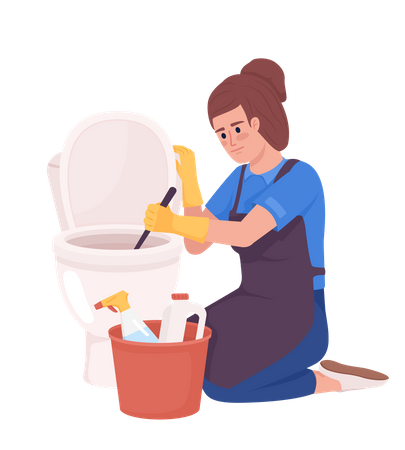 Femme de ménage résidentielle nettoyant les toilettes  Illustration