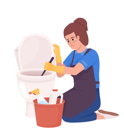 Femme de ménage résidentielle nettoyant les toilettes  Illustration