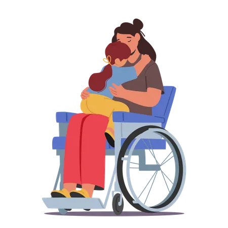 Resilient Disabled Mother In A Wheelchair Embracing Her Little Child Shares Heartwarming Moments Navigate Challenges With Love Strength And Unbreakable Bonds Cartoon People Vector Illustration イラスト