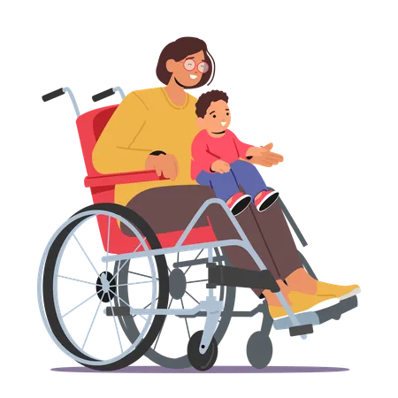 Resilient Disabled Mother Character In A Wheelchair Shares Tender Moments With Her Little Child Their Bond Filled With Love Strength And Unwavering Determination Cartoon People Vector Illustration Illustration