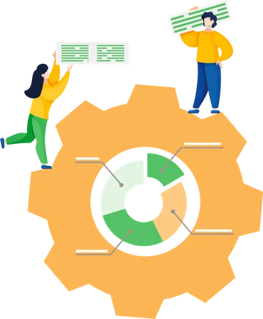 Resolver problemas de desarrollo empresarial y debatir sobre informes.  Ilustración