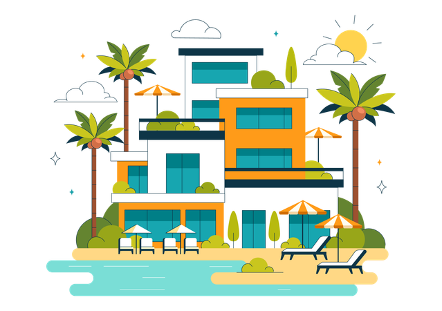 Resort na praia  Ilustração