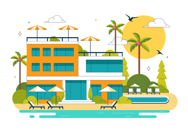 Resort na praia  Ilustração
