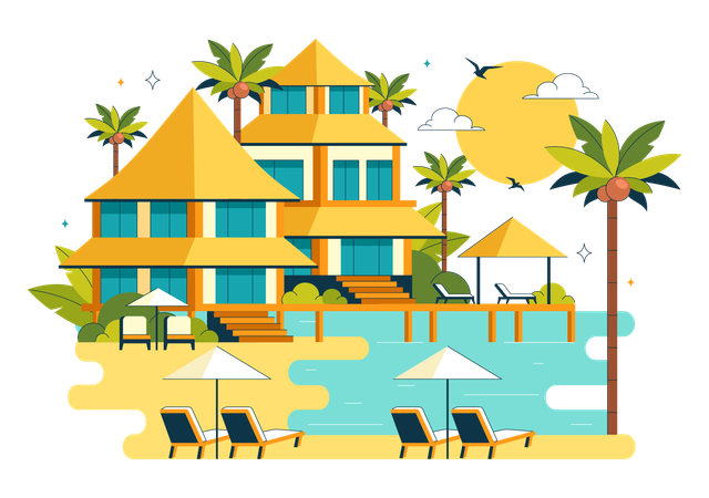 Resort na praia  Ilustração