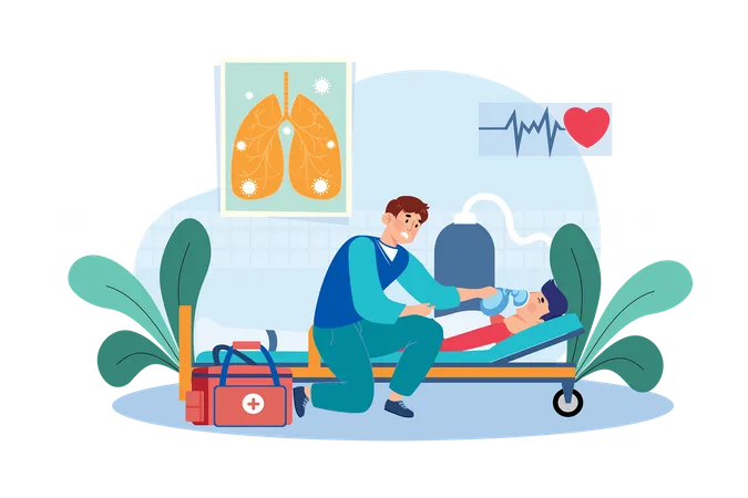 A Respiratory Therapist Helps Patients With Breathing Difficulties Illustration