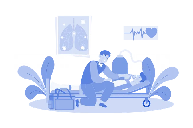 A Doctor Helps Patients Breathing Difficulties Illustration