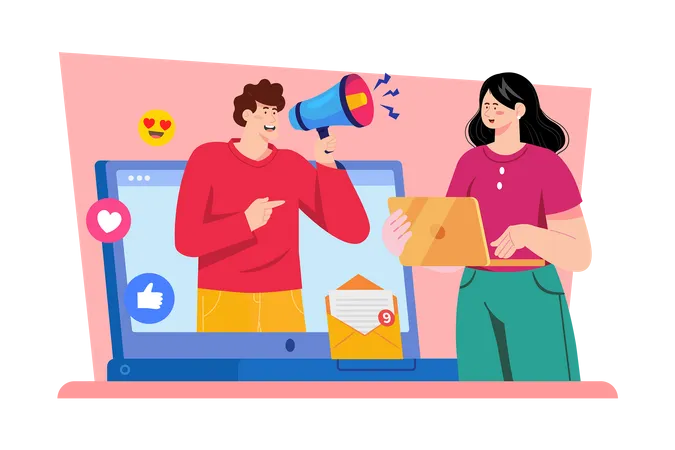 Gestionnaire de médias sociaux créant un plan de marketing sur les réseaux sociaux  Illustration