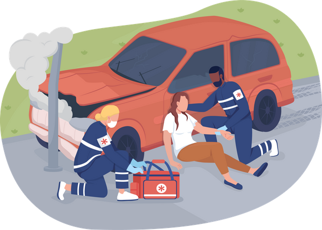 Respuesta de emergencia a la persona accidentada.  Ilustración