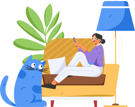 Rest at Girl sitting on sofa while watching tv  Illustration