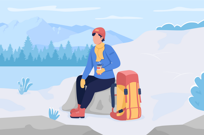 Rest during winter hiking Illustration