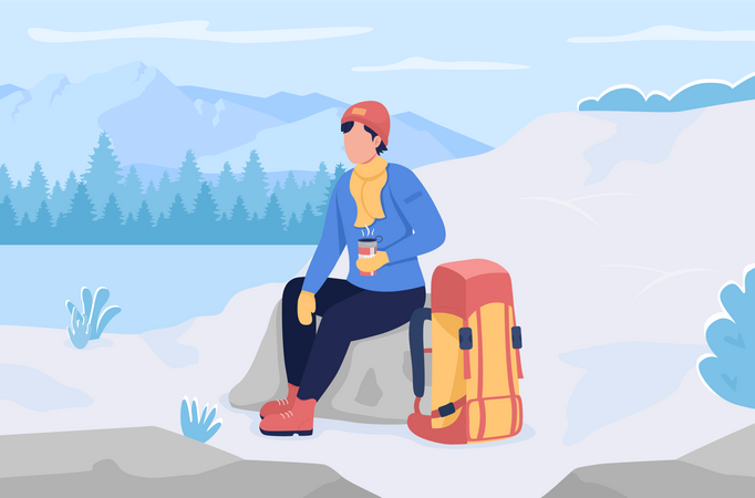 Rest during winter hiking  일러스트레이션