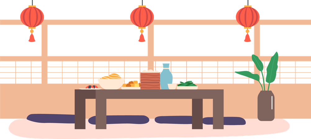 Intérieur de restaurant asiatique  Illustration