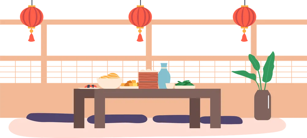 Intérieur de restaurant asiatique  Illustration