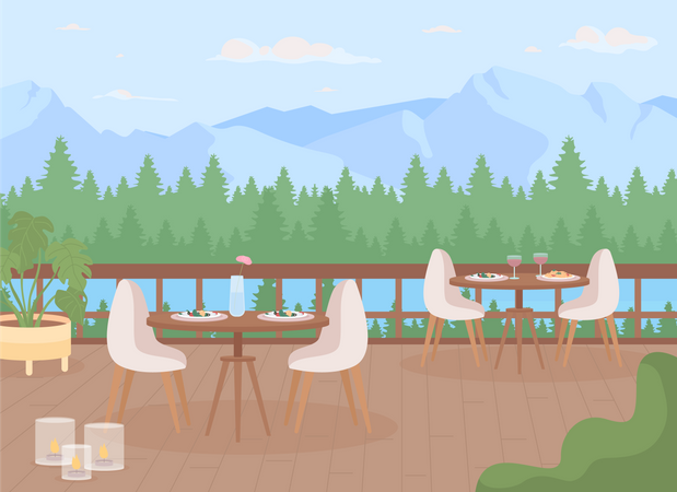 Restaurant at luxury highland resort  일러스트레이션