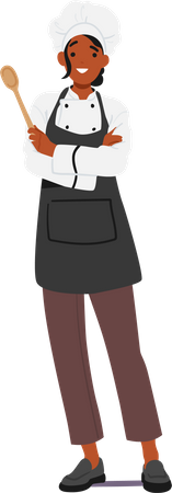 Restaurant Chef Female wearing Toque and Holding Spoon  Illustration