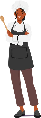 Restaurant Chef Female wearing Toque and Holding Spoon  Illustration