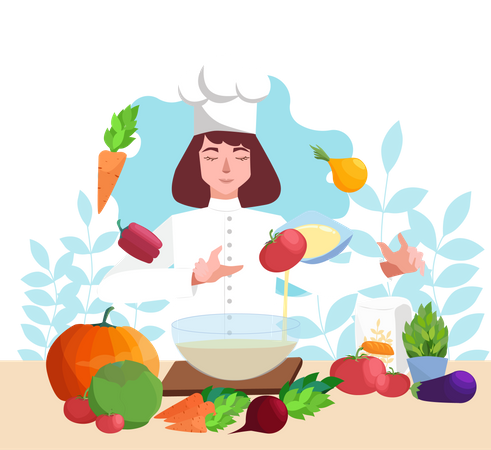 Restaurant chef  in apron making food Illustration