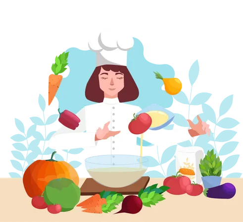 Restaurant chef  in apron making food Illustration