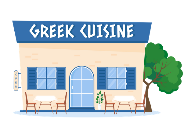 Restaurant de cuisine grecque  Illustration