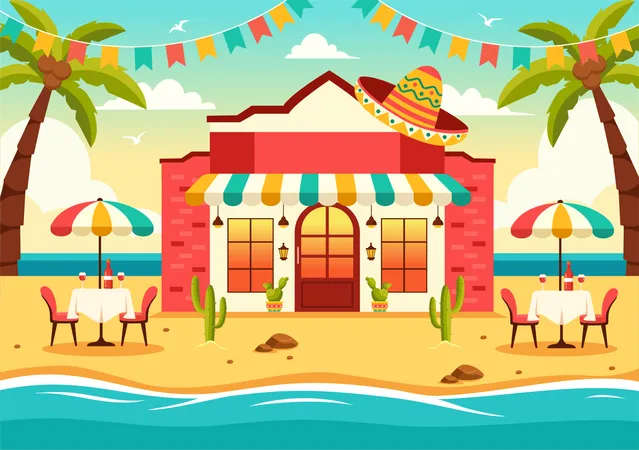 Restaurant de cuisine mexicaine  Illustration