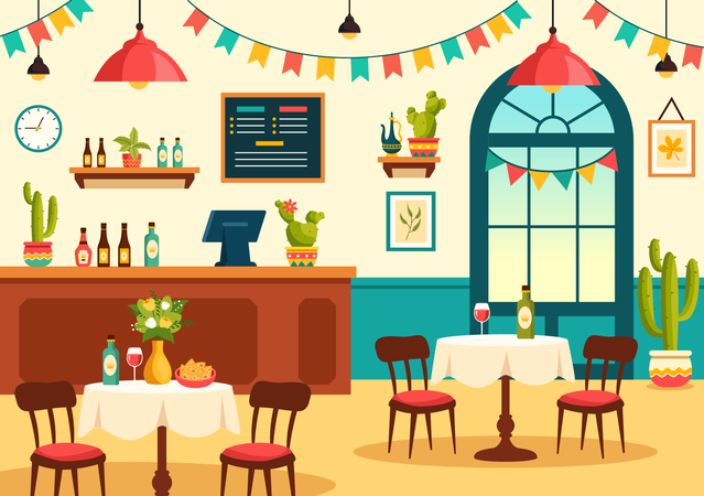 Restaurant de cuisine mexicaine  Illustration