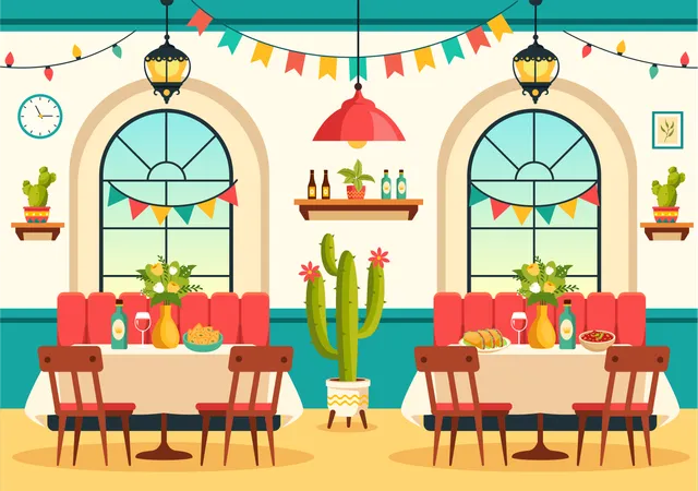 Restaurant de cuisine mexicaine  Illustration