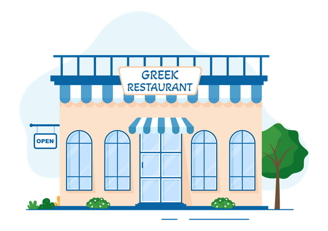 Extérieur du restaurant grec  Illustration