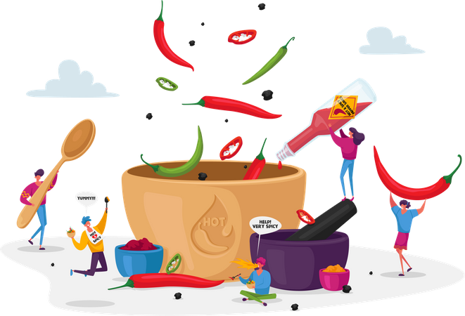 Restaurant making hot spicy sauce  Illustration